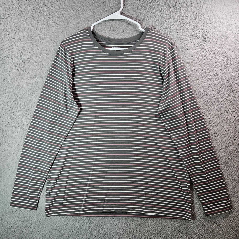 Lands' End Tunic Top Blouse Women Large 14 16 Stretch Long Sleeve Gray Striped